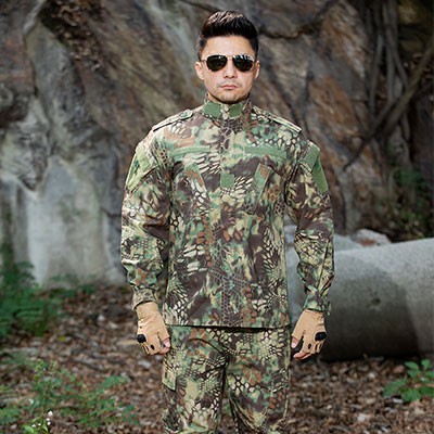 Green Python Pattern Military Combat Camouflage Uniform Set